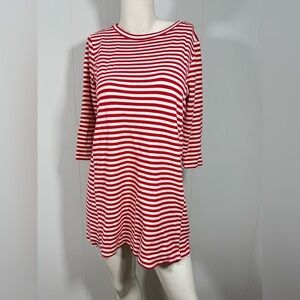 J Crew Womens Red & White Tunic Mini Dress Stretch 3/4 Sleeve Style 7659